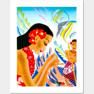 Woman Wearing Flowers, Island Vacation & Holiday 1930s Posters and Art